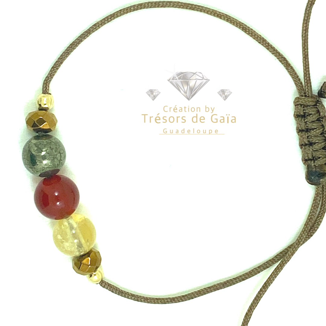 Talisman Réussite & Prospérité - Pyrite, Citrine et Cornaline - Cordon Taupe – Image 2