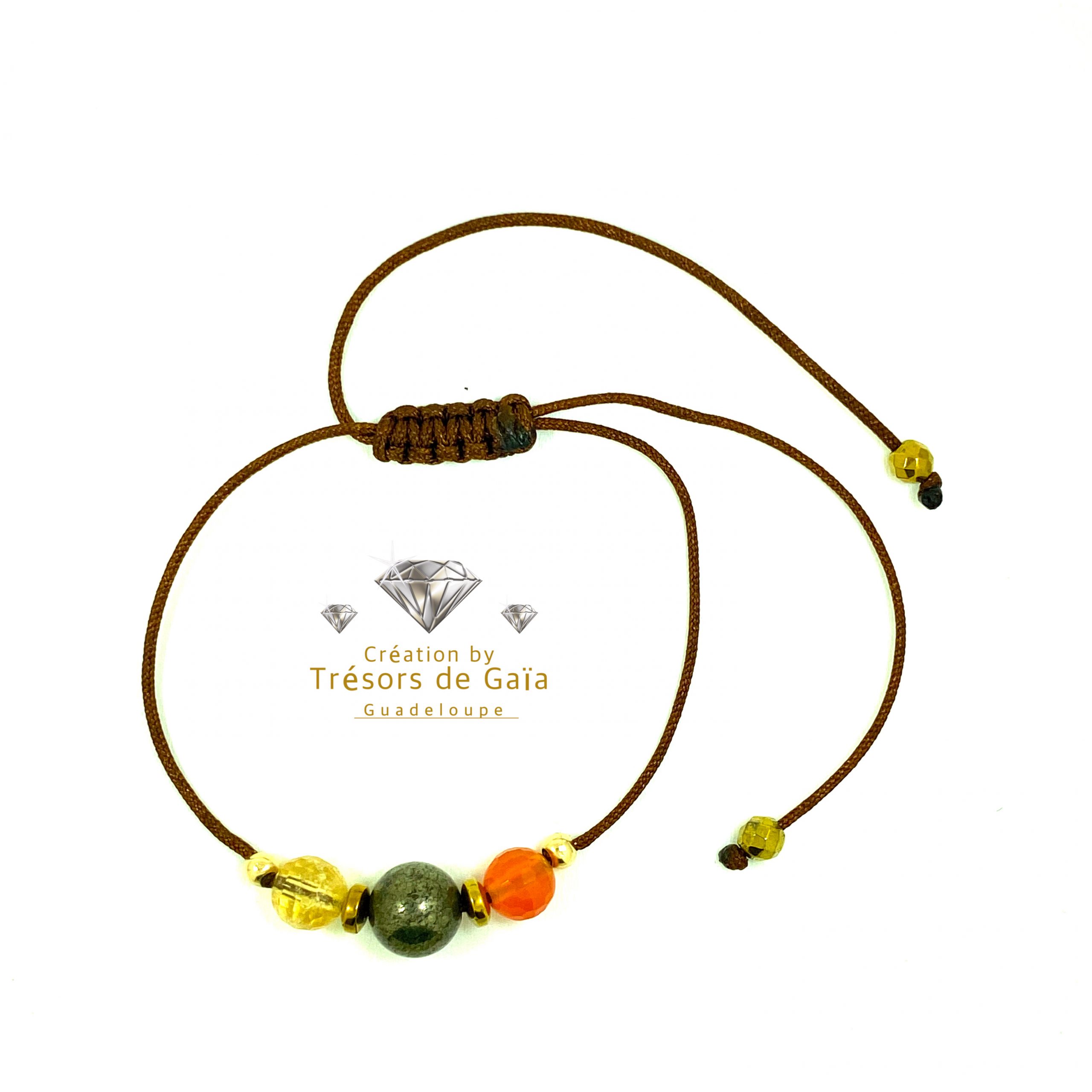 Talisman Réussite & Prospérité - Pyrite, Citrine et Cornaline - Cordon Marron – Image 2