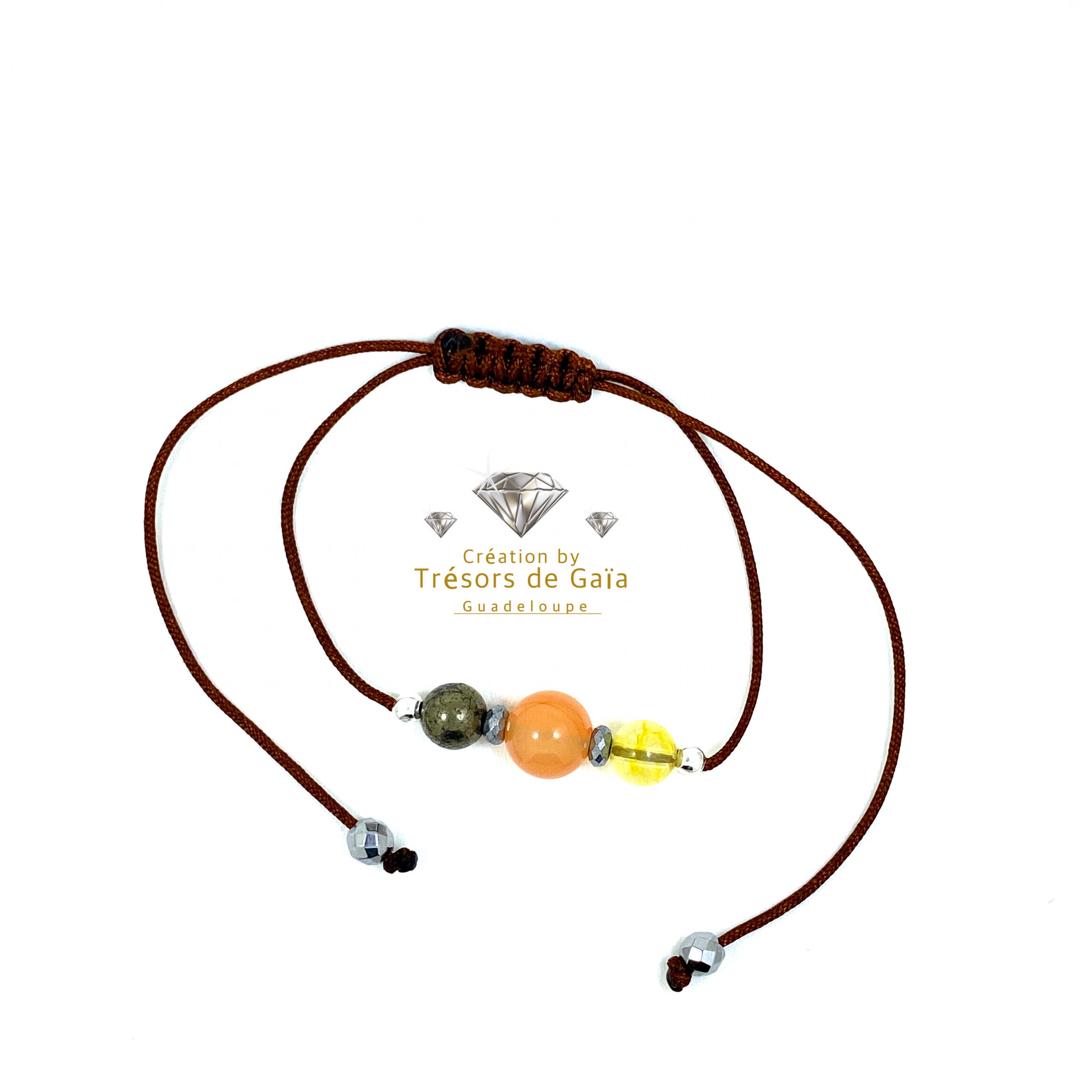 Talisman Réussite & Prospérité - Pyrite, Citrine et Cornaline - Cordon Marron – Image 2