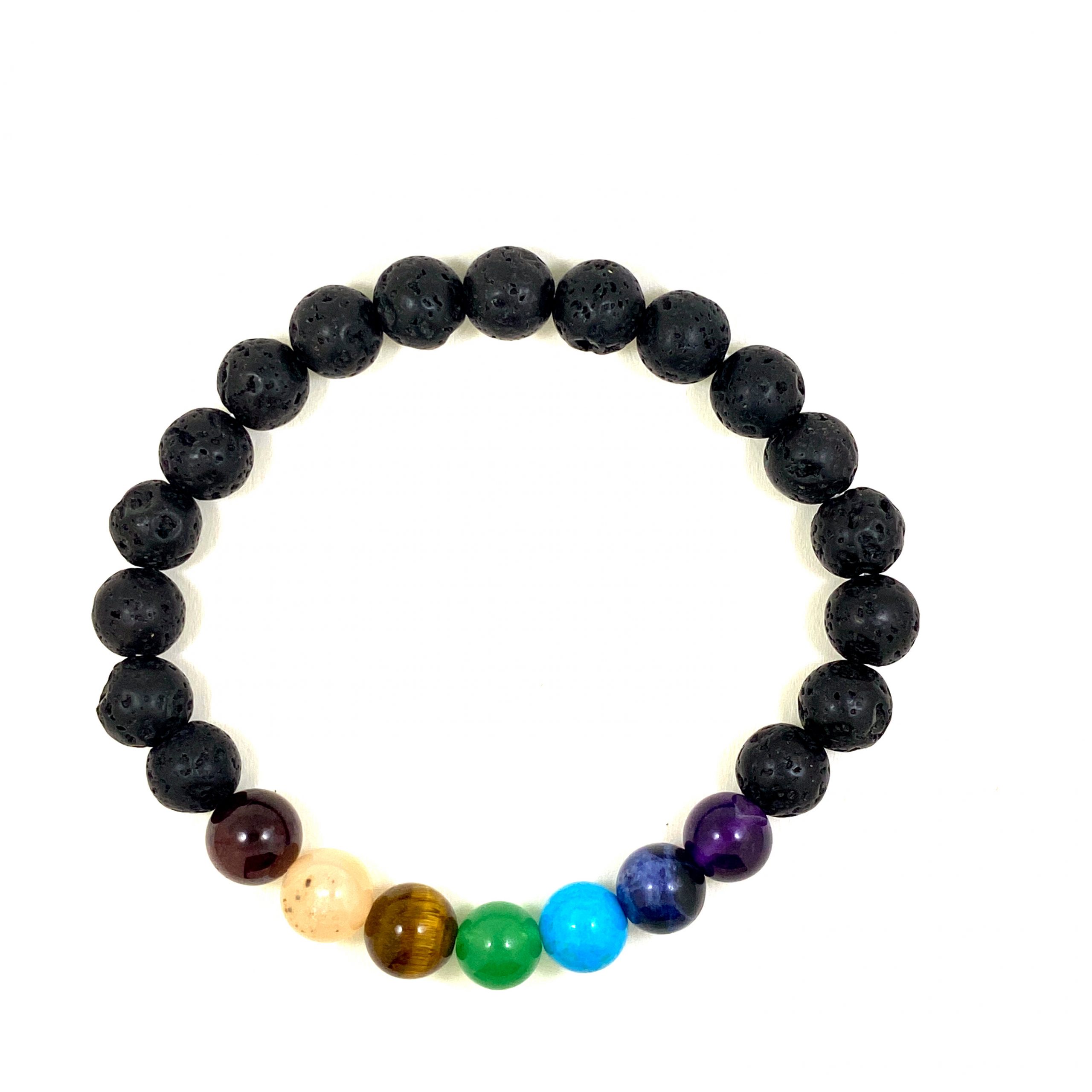 Bracelet élastique 8mm - 7 Chakras et Pierre de Lave – Image 2
