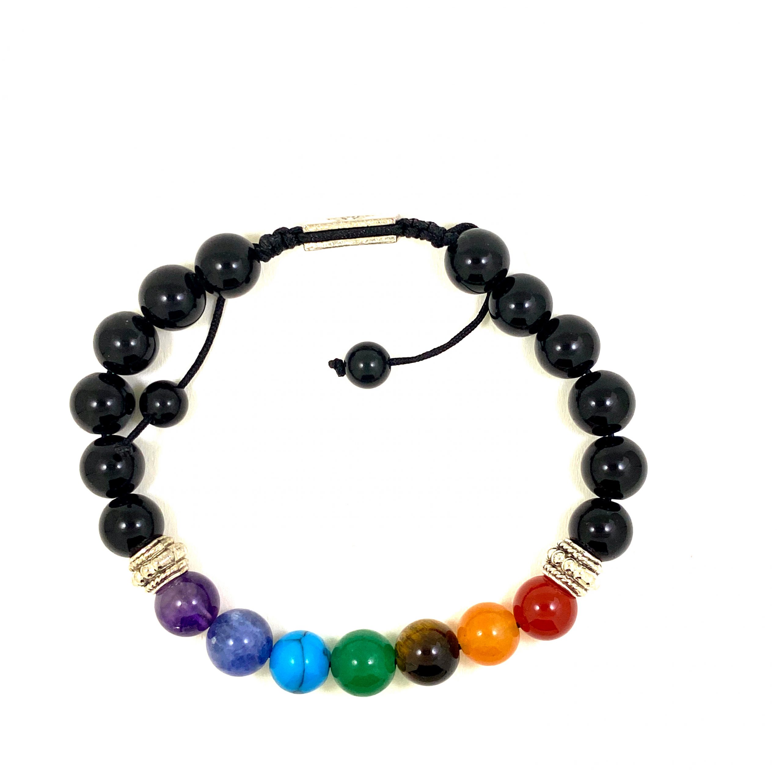 Bracelet Cordon Tréssé 8mm - 7 Chakras et Obsidienne Noire – Image 2