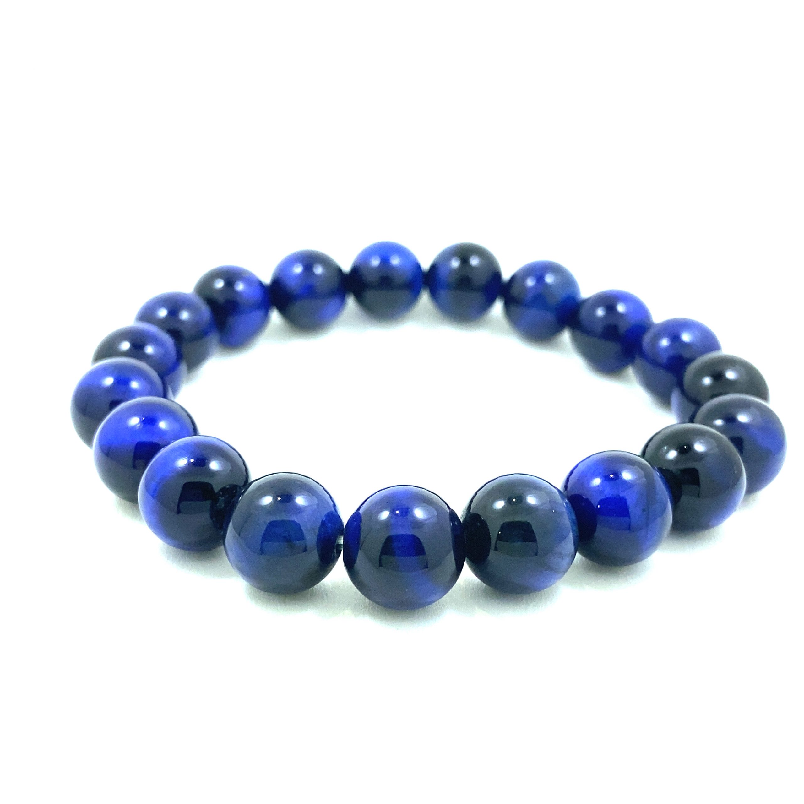 Oeil de Tigre Bleu Teinte Électrique - Bracelet élastique - du 8mm au 10mm – Image 6