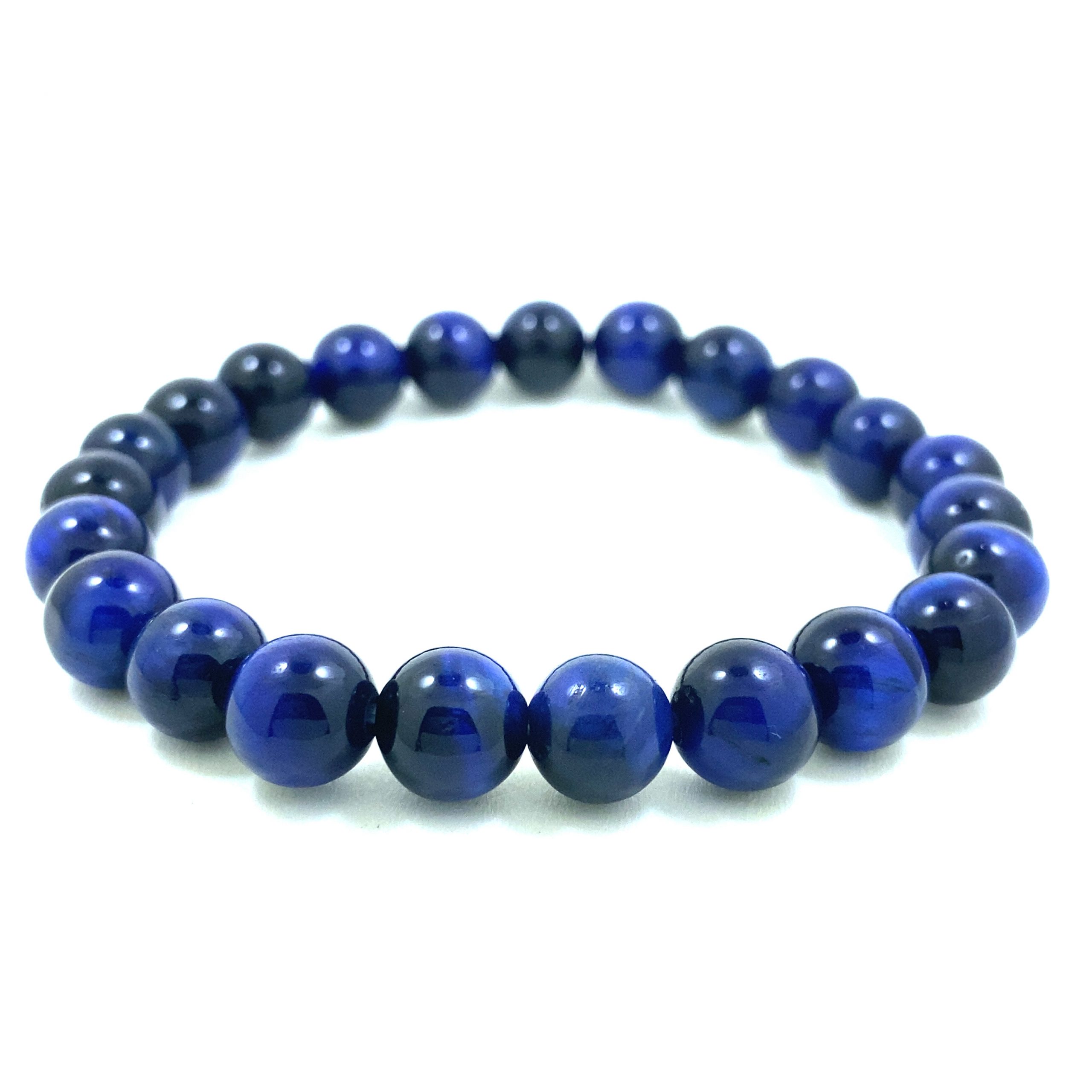 Oeil de Tigre Bleu Teinte Électrique - Bracelet élastique - du 8mm au 10mm – Image 4