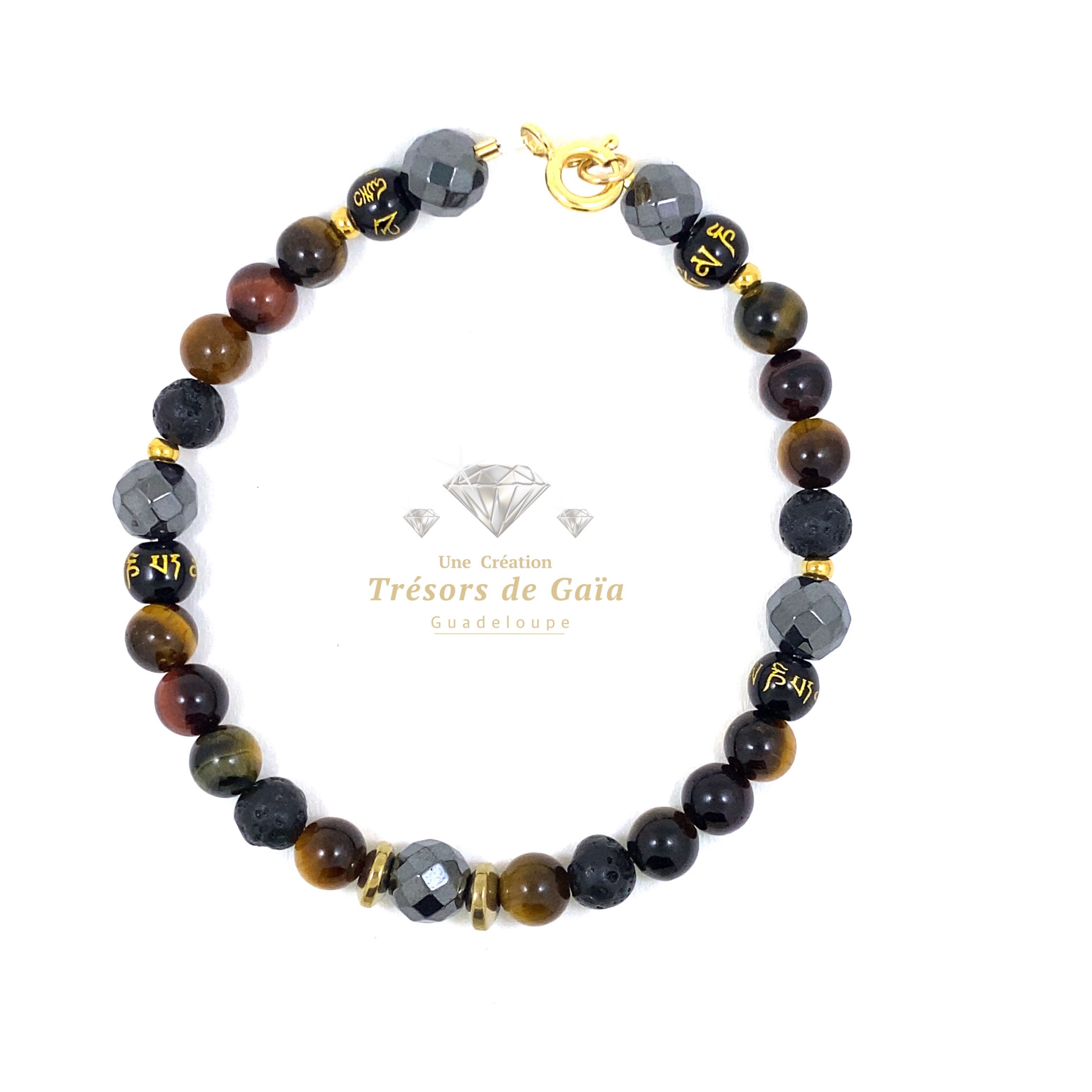Talisman Réussite et Protection - Onyx Mantra - Bracelet Fermoir Plaqué Or – Image 2