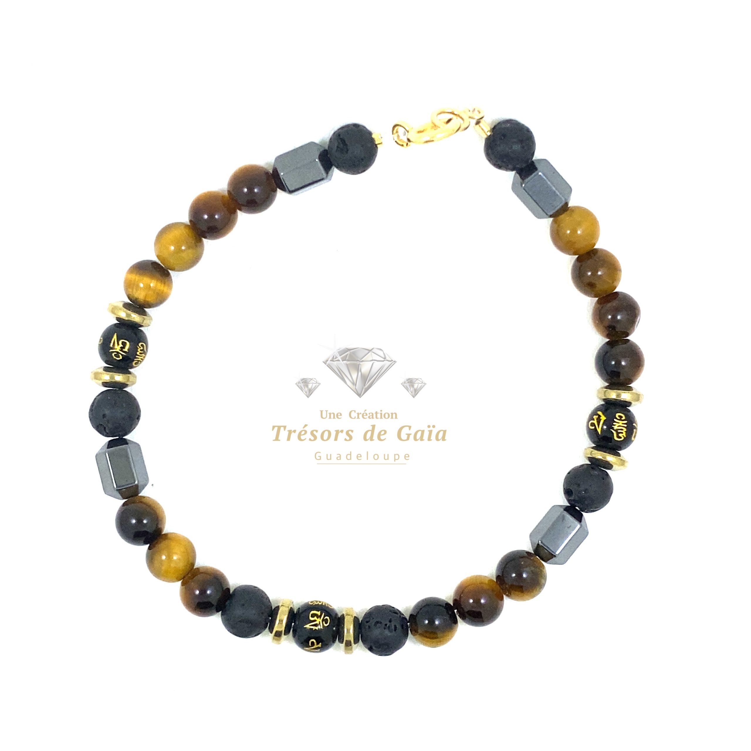 Talisman Réussite et Protection - Onyx Mantra - Bracelet Fermoir Plaqué Or – Image 2