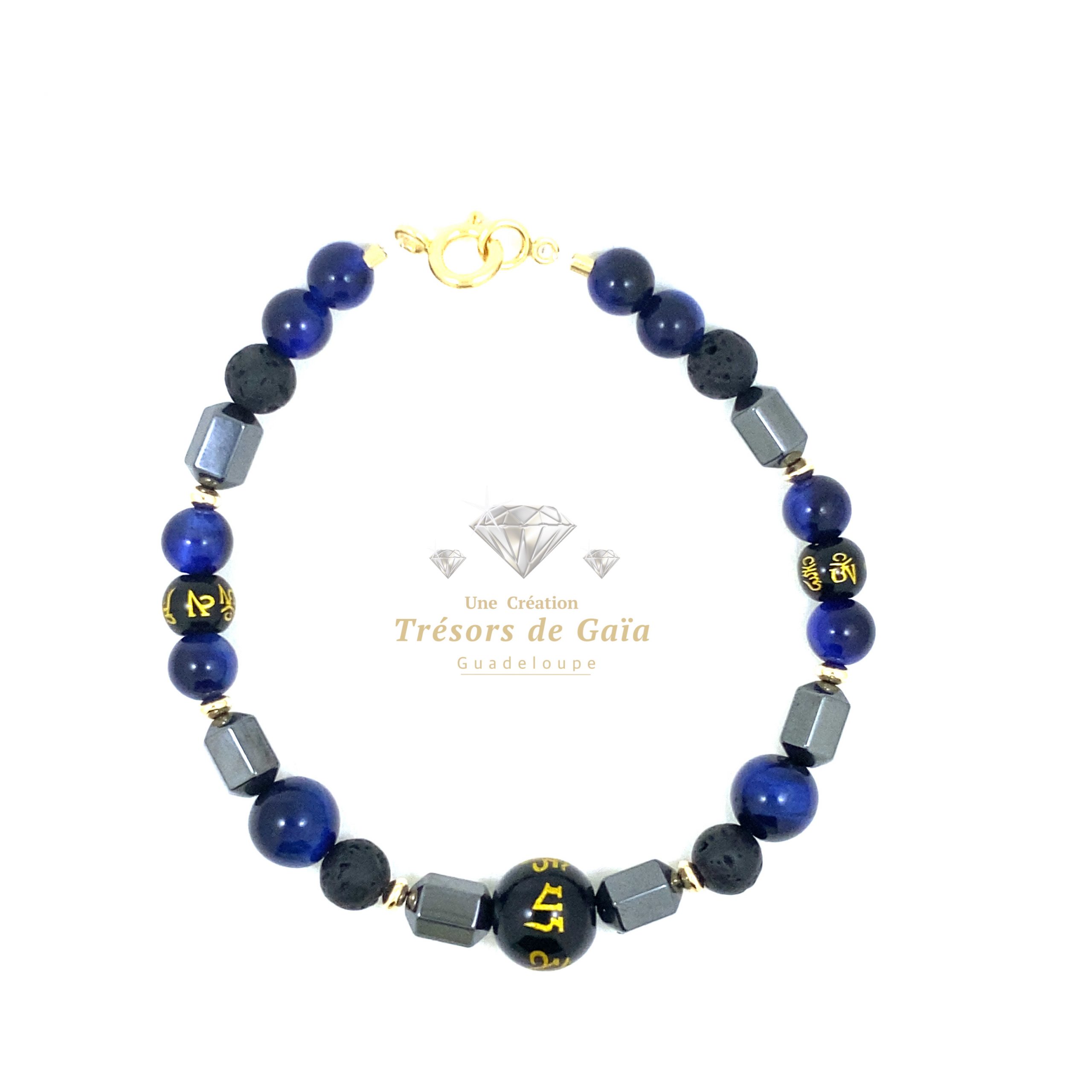 Talisman Protection et Réussite- Onyx Mantra - Bracelet Fermoir Plaqué Or – Image 2