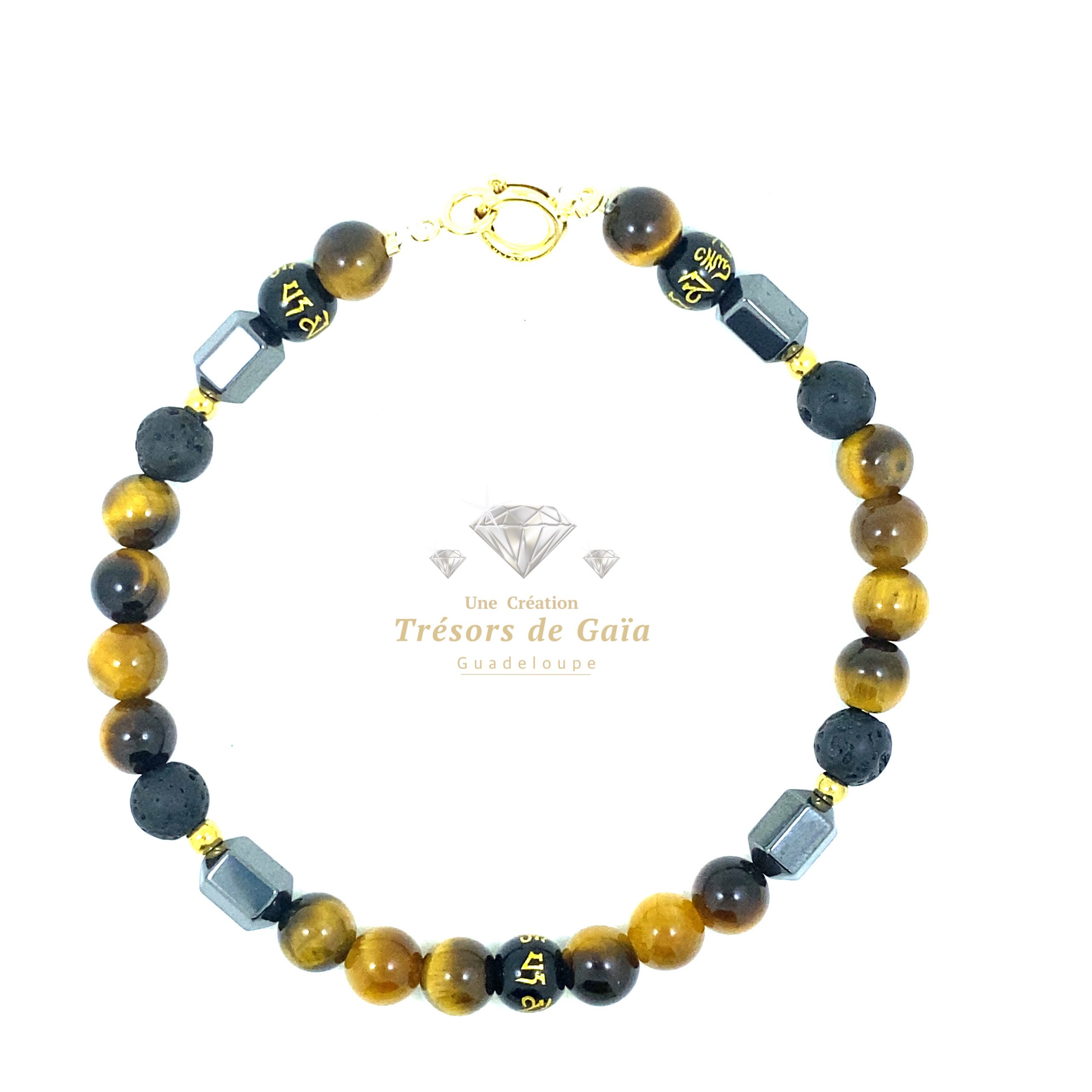 Talisman Réussite et Protection - Onyx Mantra - Bracelet Fermoir Plaqué Or – Image 2
