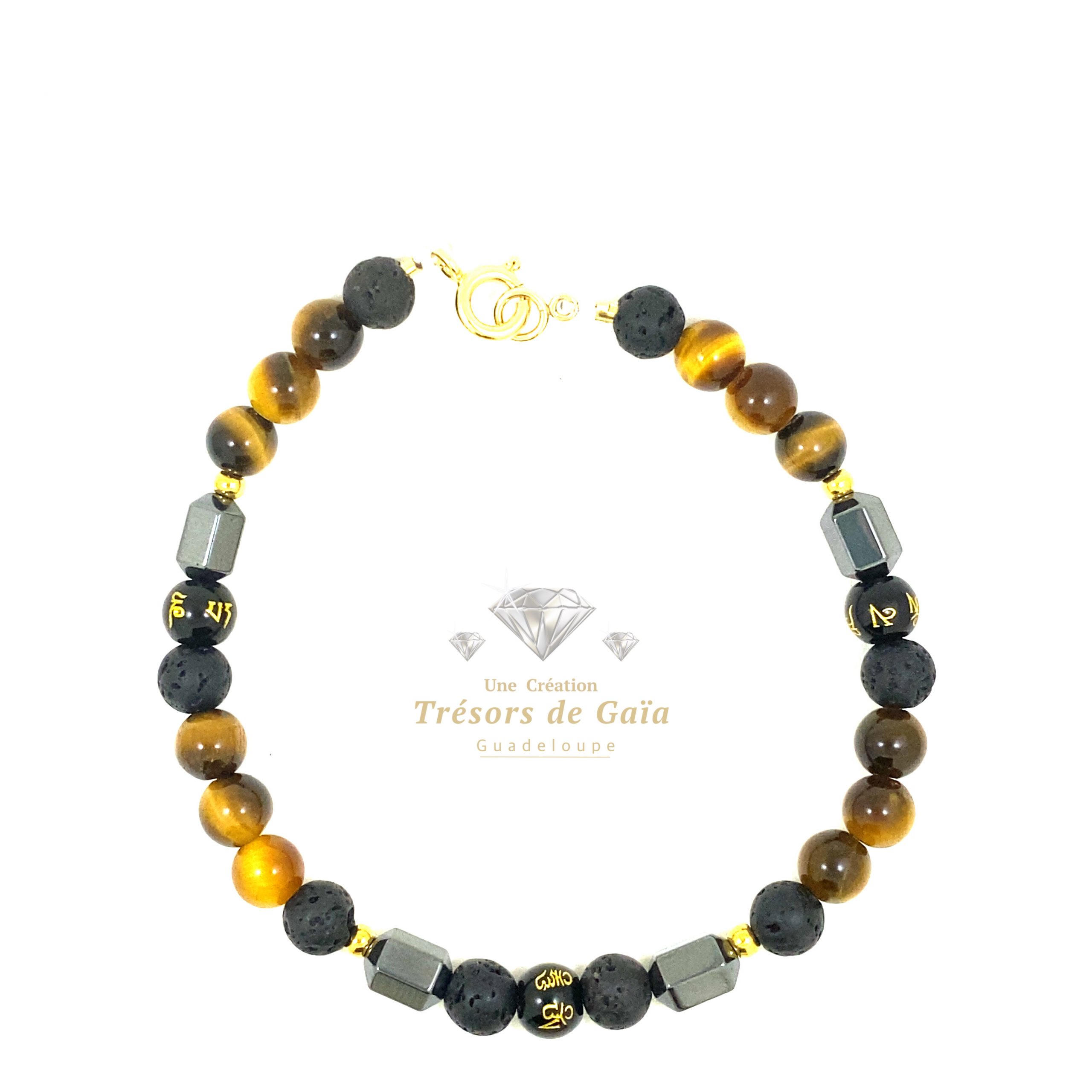 Talisman Réussite et Protection - Onyx Mantra - Bracelet Fermoir Plaqué Or – Image 2
