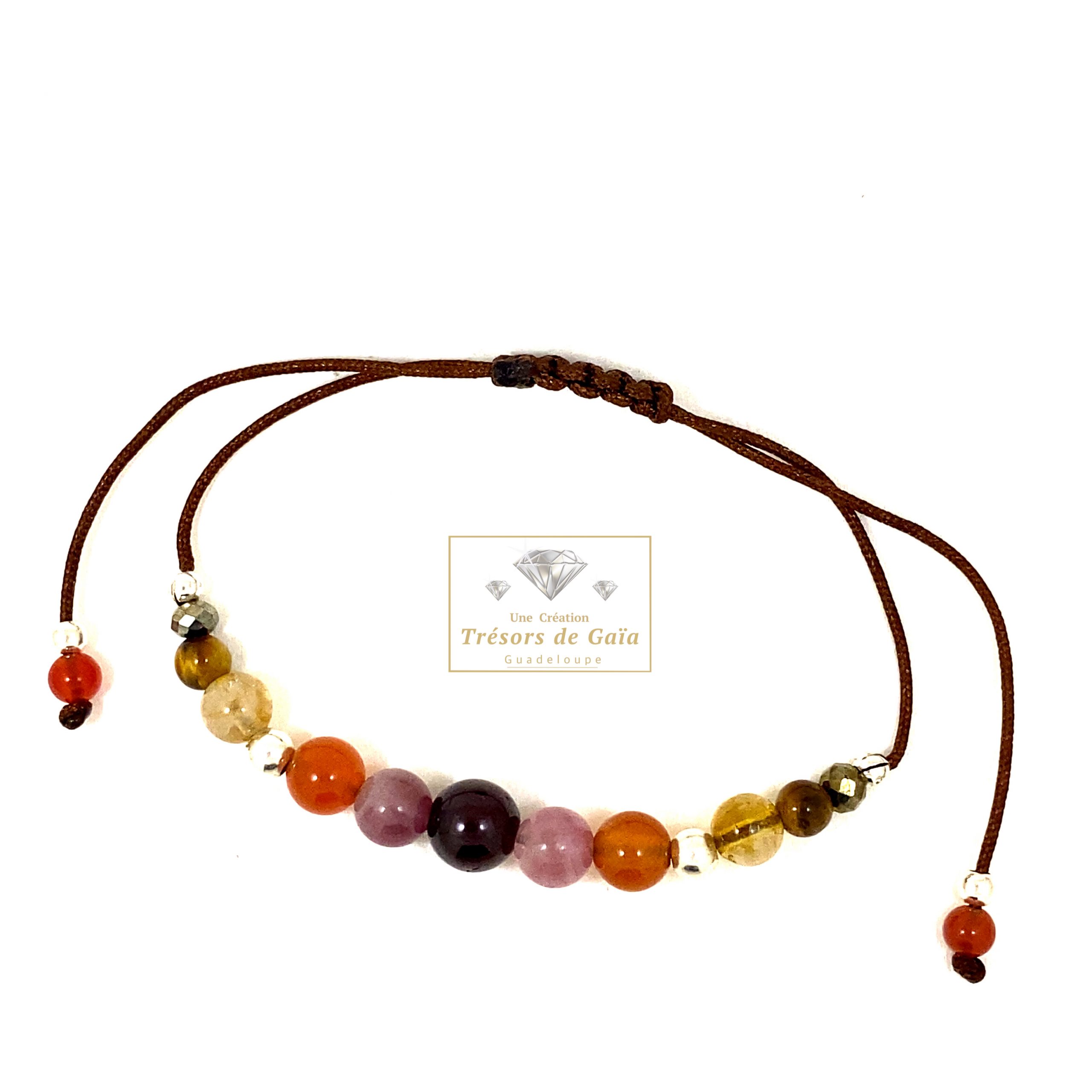 Talisman Réussite, Prospérité et Amour - Bracelet Cordon Demi - Poignet Réglable Marron – Image 2