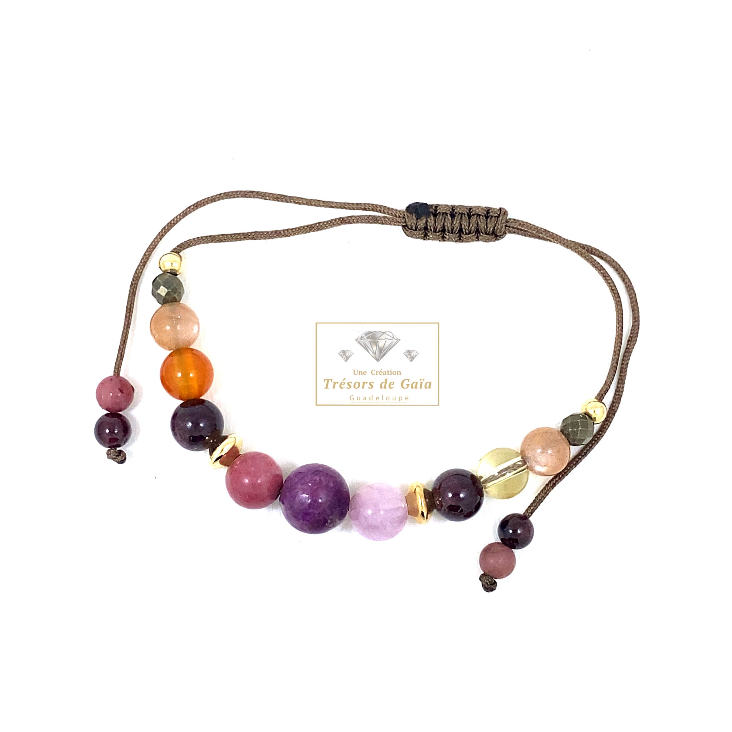 Talisman Protection, Réussite, Anti-Stress et Amour - Bracelet Cordon Demi-Poignet Réglable Taupe – Image 2