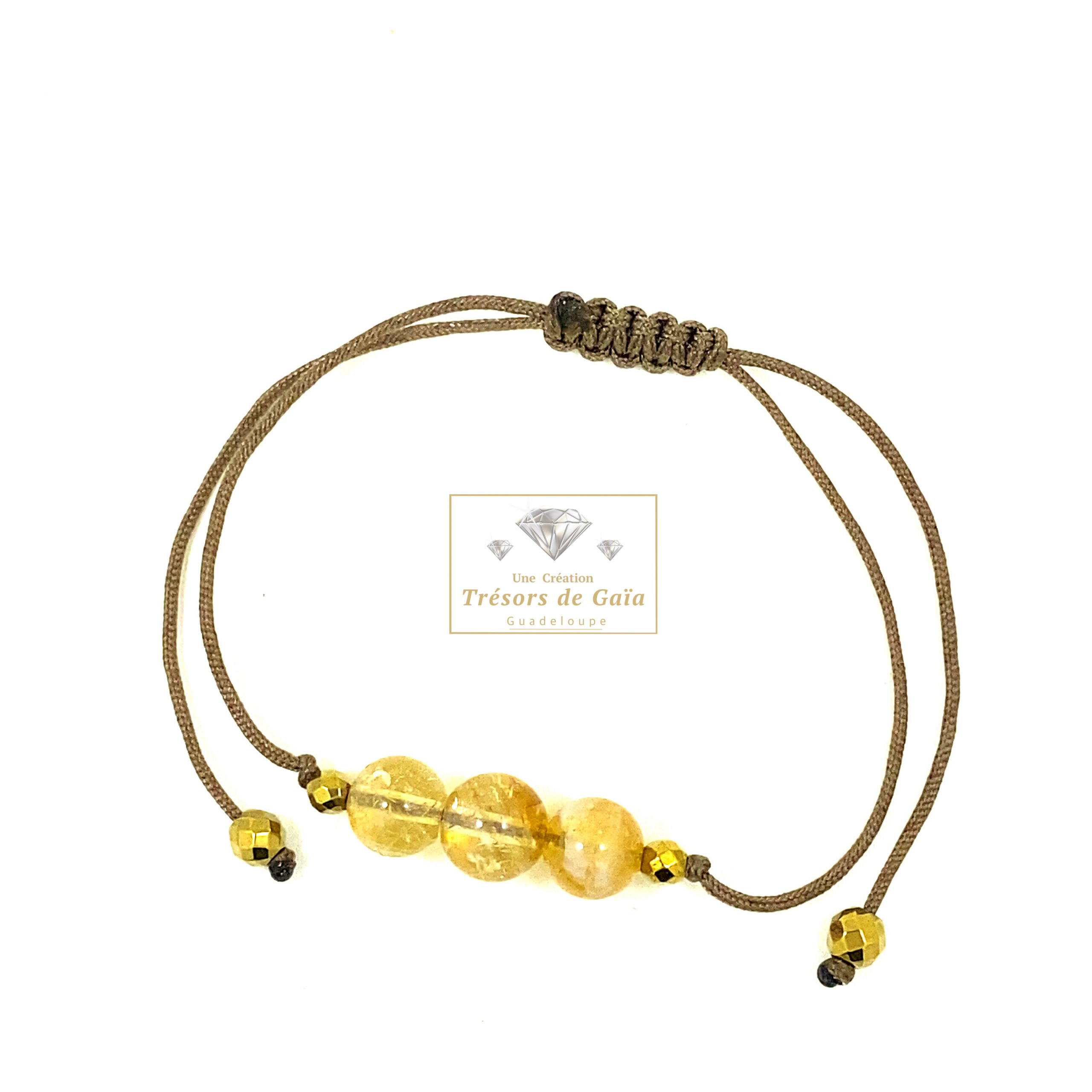 Talisman Bonheur, Joie de Vivre et Positivité - Citrine - Bracelet Cordon Réglable Taupe – Image 2