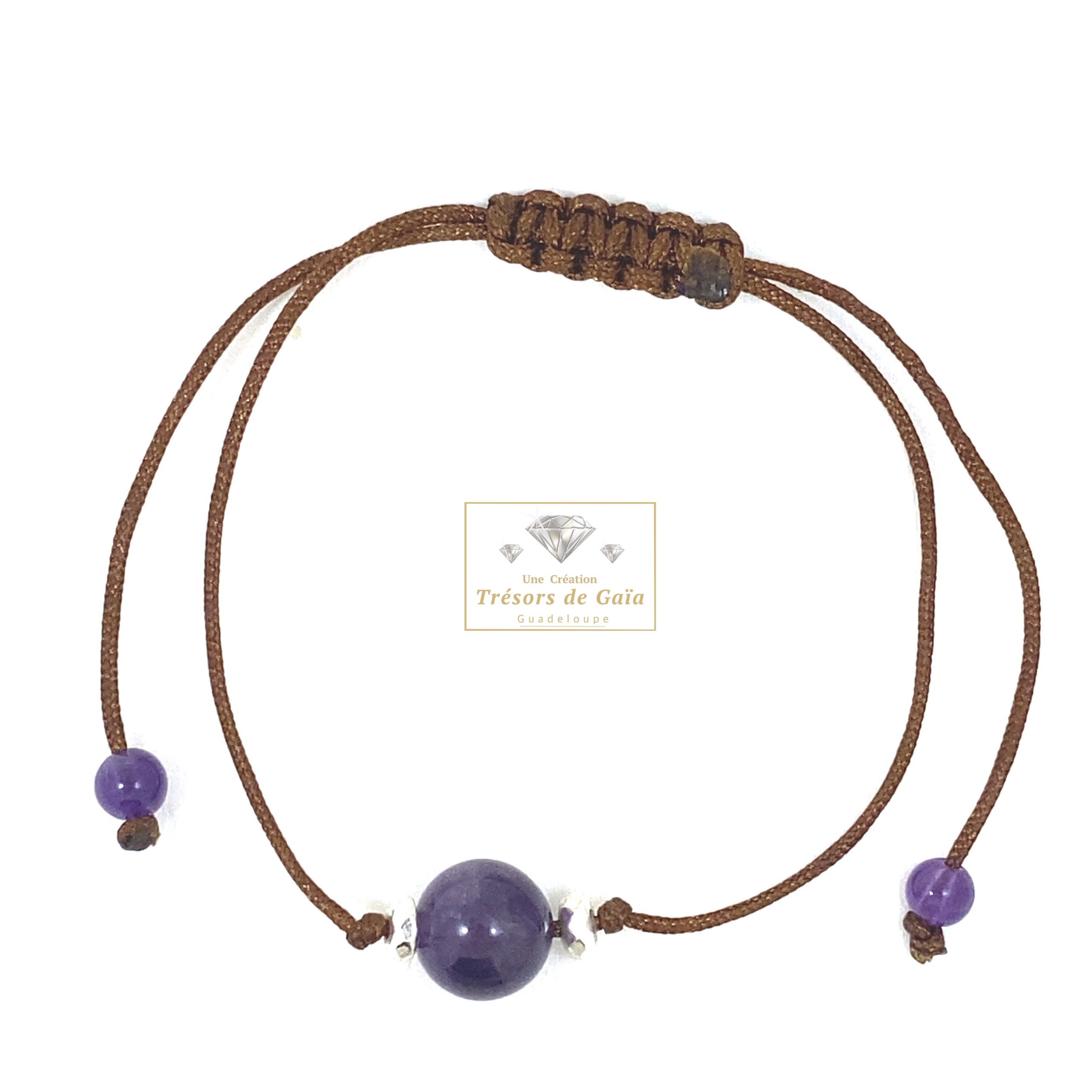 Talisman Améthyste - Bracelet Cordon Réglable Marron - 8mm – Image 4