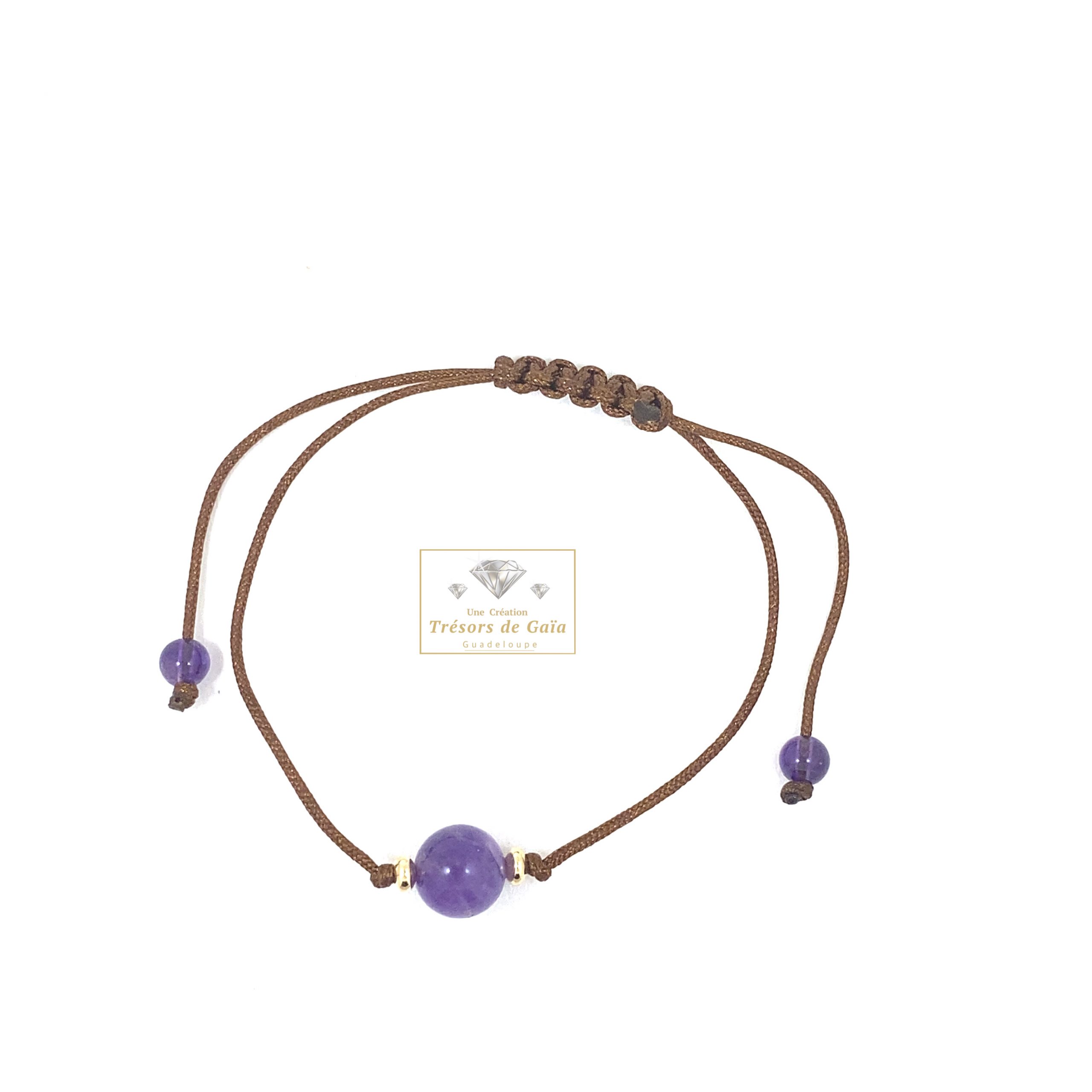 Talisman Améthyste - Bracelet Cordon Réglable Marron - 8mm – Image 2