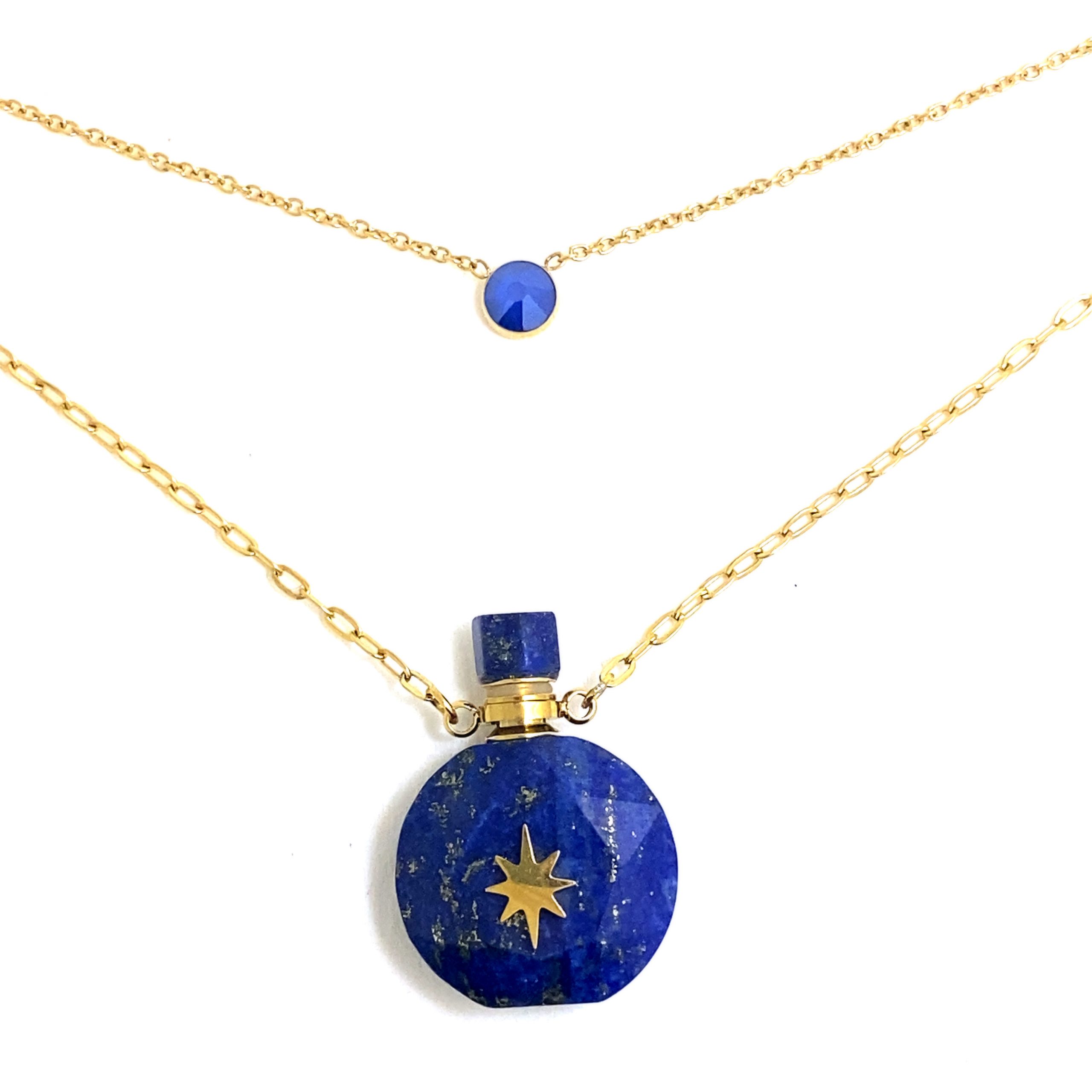 Collier Fiole à remplir - Lapis-Lazuli, Amazonite et bien d'autres - Acier Doré – Image 2