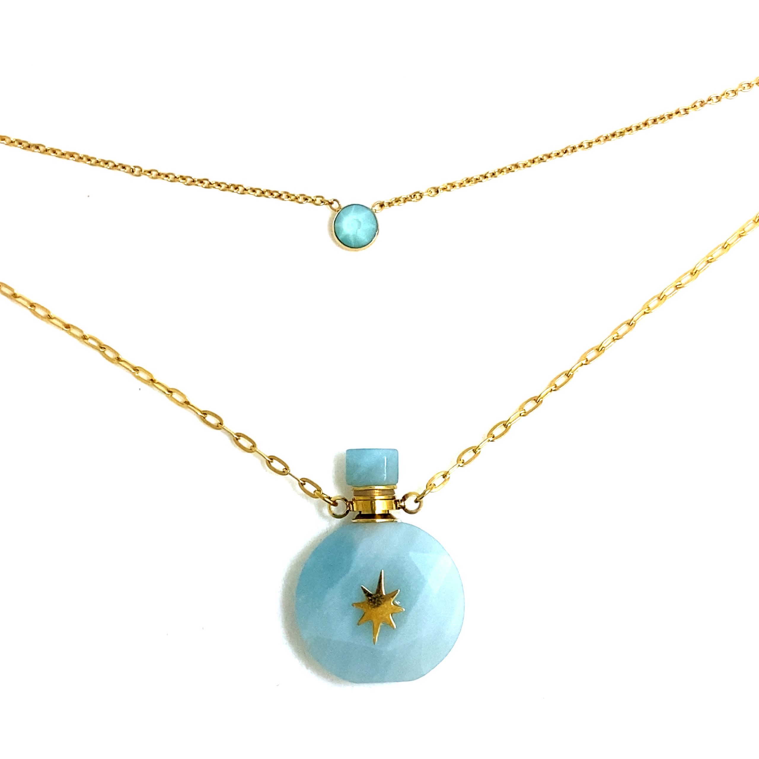 Collier Fiole à remplir - Lapis-Lazuli, Amazonite et bien d'autres - Acier Doré – Image 3
