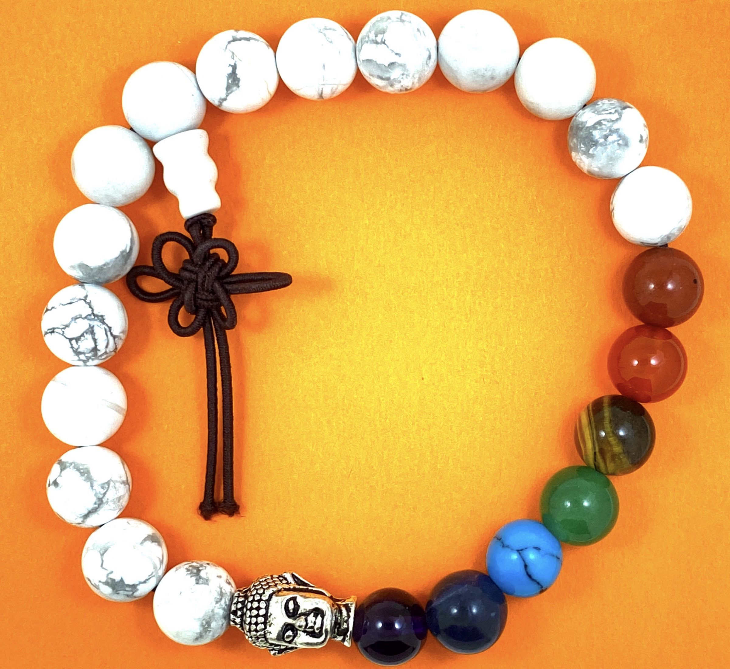 Bracelet élastique 8mm - 7 Chakras et Howlite - Bouddha fantaisie argenté – Image 2