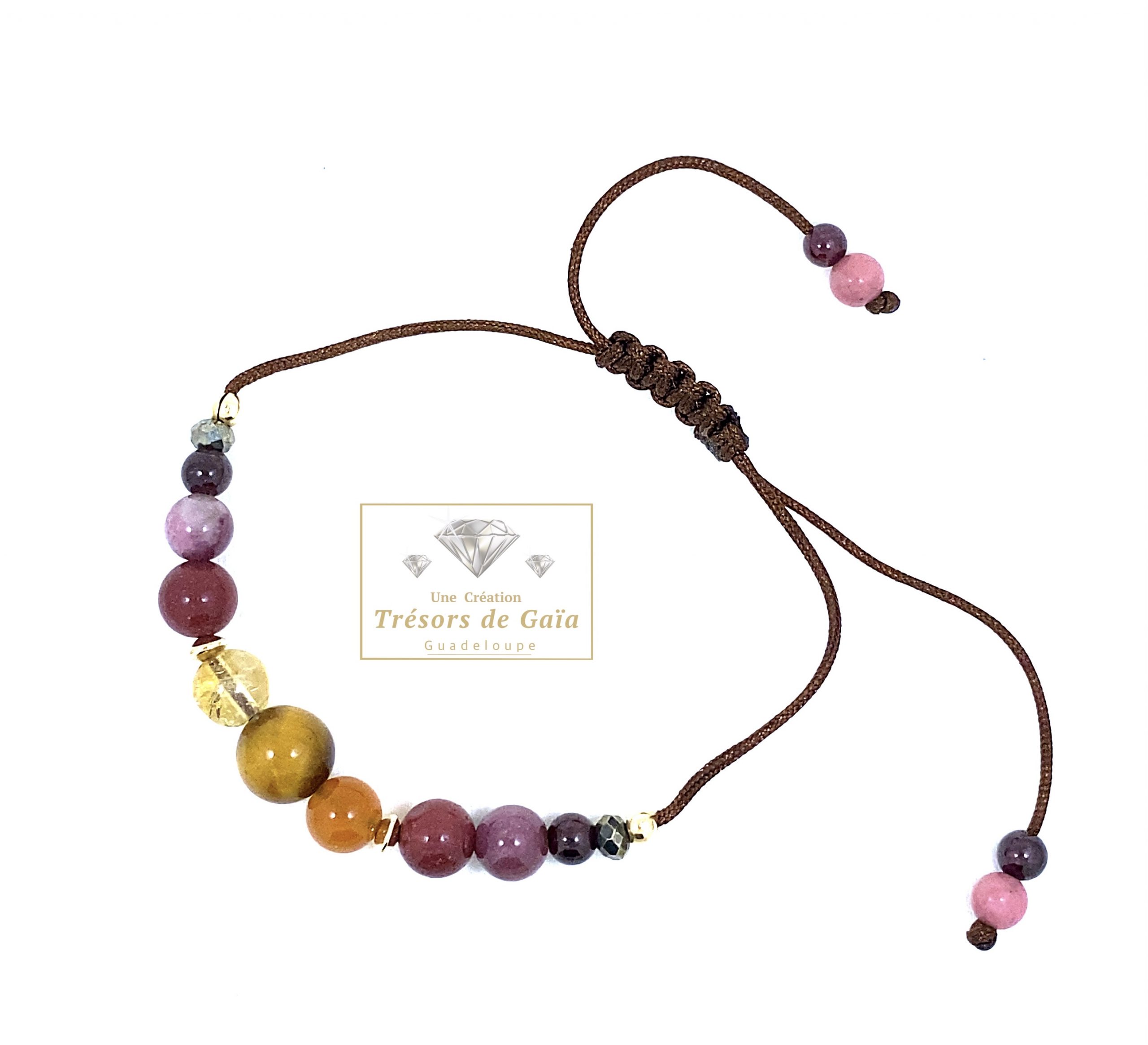 Talisman Réussite, Prospérité et Amour - Bracelet Cordon Demi - Poignet Réglable Marron – Image 2